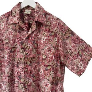 Go Barefoot Hawaiian Shirt Popover Reverse Floral Print Short Sleeve Cotton Med